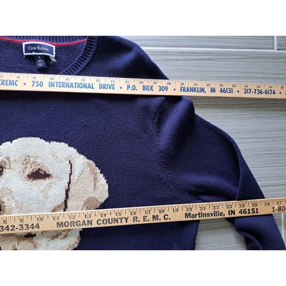 Navy Intarsia Labrador Retriever Yellow Dog Sweater Men's XL Cotton Club Room - Picture 9 of 11